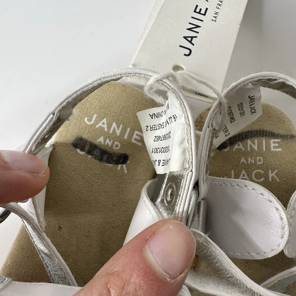 Janie and Jack Sandals‎ Girls Sz 7 White Silver Mar Easter 2 Holiday Casual NEW